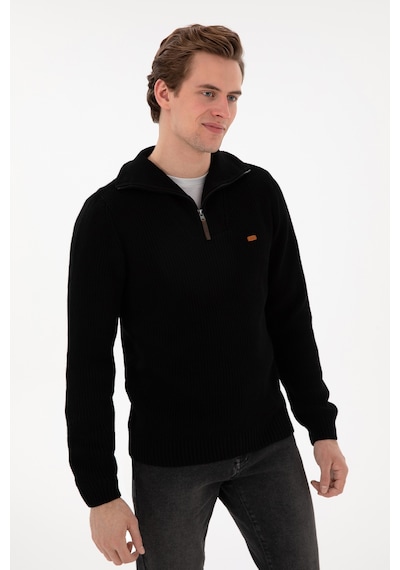 U.S. Polo Assn. Erkek Regular Fit Yarım Fermuarlı Siyah Kazak 50297047-VR046