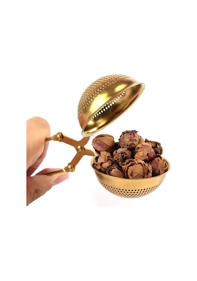 Küre Tasarımlı Gold Renkli Paslanmaz Çelik Çay Süzgeci