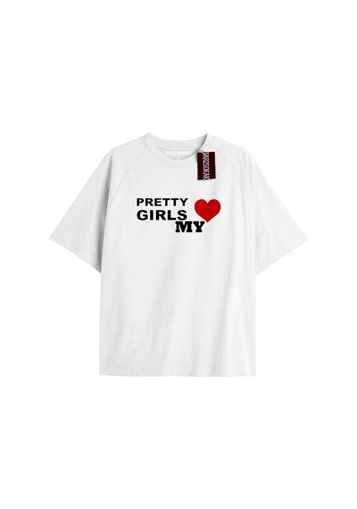 Tarzsokak Pretty Gırls Love My Unisex Oversize Yazılı Tshirt Beyaz