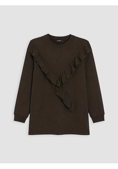 LC Waikiki Lc Waıkıkı Kahverengi Bisiklet Yaka Fırfırlı Kadın Sweatshirt Tunik