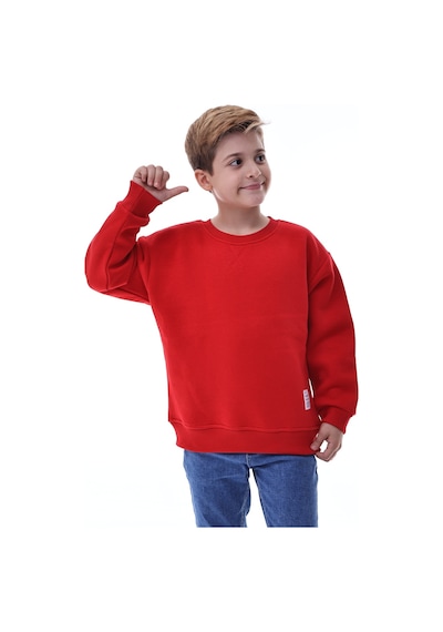 Erkek Çocuk Sweatshirt %100 Pamuk Rahat Kalıp 5-10 Yaş Kırmızı