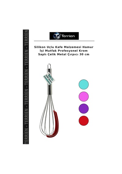Silikon Uçlu Kafe Malzemesi Hamur İşi Mutfak Profesyonel Krom Saplı Çelik Metal Çırpıcı 30 Cm Çok Renkli