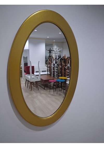 Ayna Oval 90673 Model Parlak Gold Renk Kayın Torna Kutu Sevk El Yapım Altın