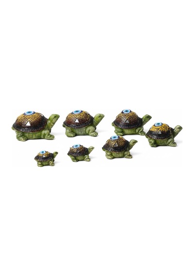 Feng Shui Nazar Boncuğu Motifli 7 Li Caretta Caretta Heykel Biblo Dekoratif Ürün Konsol Vitrin Süsü