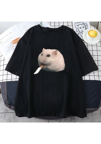 Tarzsokak Beyaz Sevimli Hamster Meme Grafik Siyah