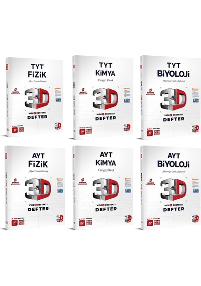 3d Yayınları 2024 Tyt Ayt Fizik + Kimya + Biyoloji Video Destekli Defteri Seti 6 Kitap