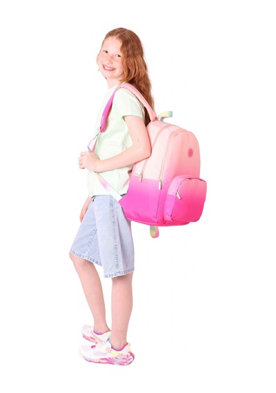 Kaukko Rainbow Kız Çocuk Üç Bölmeli İlkokul Ve Ortaokul Çantası - Somon Pembe Renk Geçişli - K1800 Somon - Pembe
