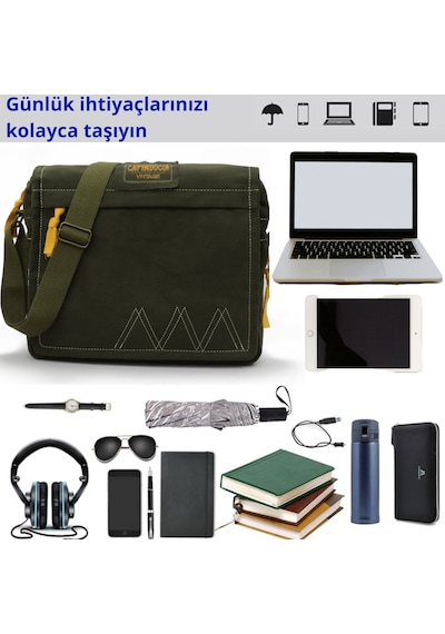 Cappadocia Vintage 4009 Omuz Postacı Haki 15.6 İnç Laptop Çantası Haki - Haki