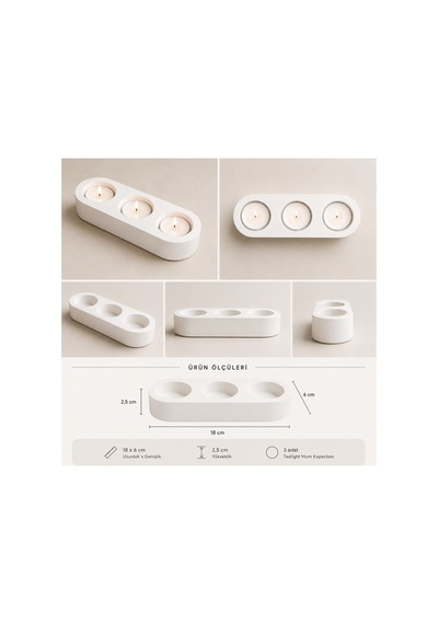 3'lü Tealight Mumluk Dekoratif Şamdan Modern Mumluk Ev Dekorasyonu Beyaz - 901556277 Beyaz - 901556277 Beyaz
