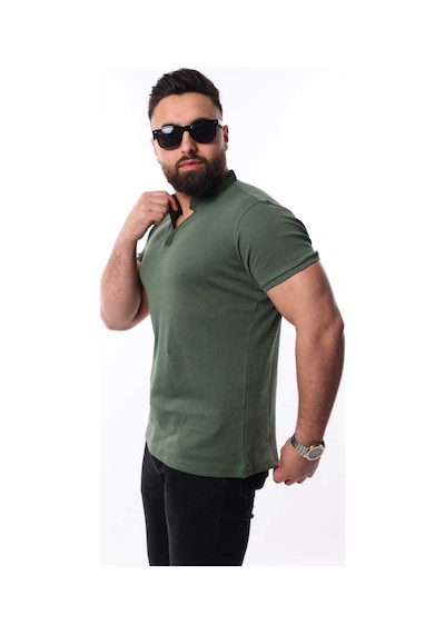 Mcz Giyim Haki Renk Hakim Yaka Slim Fit Erkek T-shirt