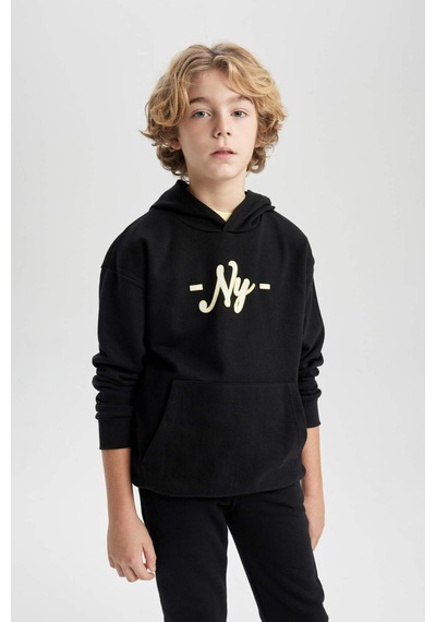 DeFacto Erkek Çocuk Oversize Geniş Kalıp Kapüşonlu Sırt Baskılı Sweatshirt B6135A824SPBK81