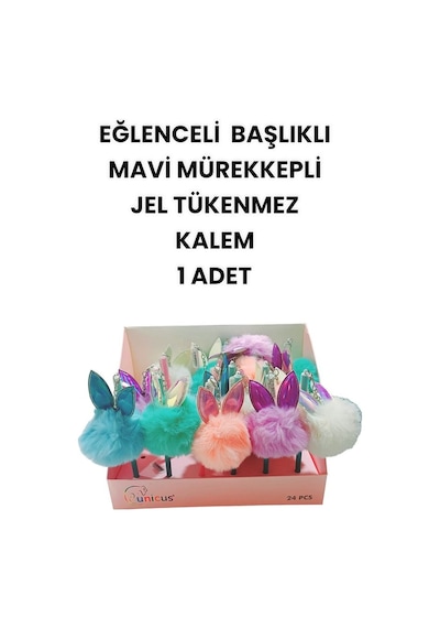 Eğlenceli Başlıklı İnce Uçlu Jel Tükenmez Kalem Mavi Mürekkep 14