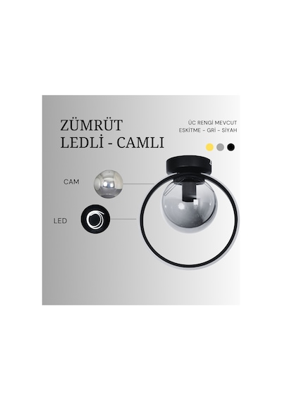Zümrüt Modern Hol Antre Çocuk Odası Mutfak Salon Ledli - Füme Camlı Gri Renk Beyaz Işıklı Avize Gri Beyaz Gri Beyaz