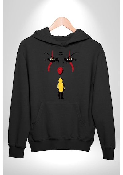 Pennywise Vs Georgie Korku Filmi Kadın Erkek Siyah Kapüşonlu Sweatshirt Hoodie Siyah
