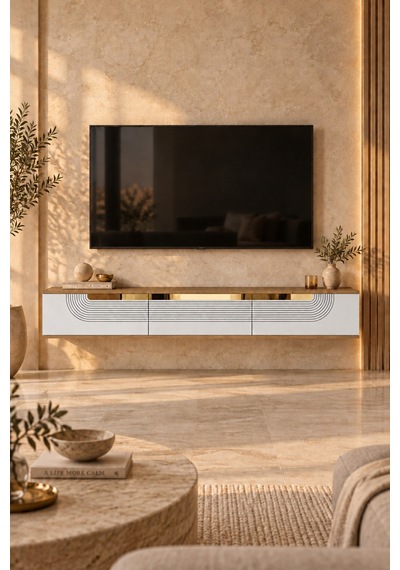 Tda1805dbg Meyra Duvara Montaj Tv Sehpası Safirmeşe-beyaz-gold 180cm Safirmeşe - Beyaz - Altın