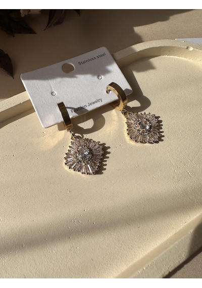 Baget Taşlı Swarovski Taşlı Şık Parlak Çelik Küpe Çok Renkli