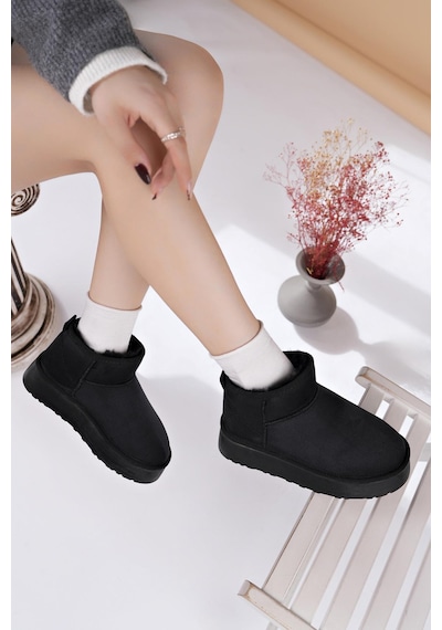 Nesilshoes Nesil Shoes Ypr 8391 Siyah Süet İçi Kürklü Su İtici Kadın Bot Siyah Nubuk