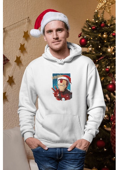 İron Man Hohoho Yeni Yıl Kapşonlu Sweatshirt 001