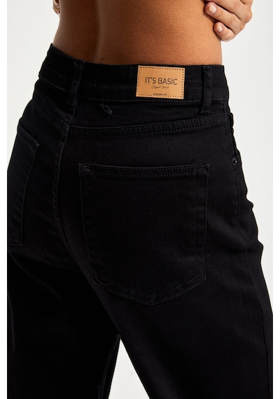 it's basic Kadın Siyah Renk 1w5-1 Straight Fit Likralı Esnek Kumaş İç Boy 80cm Yüksek Bel Denim Jean