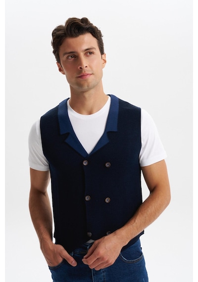 AR-MA Arma Erkek Slim Fit Örme Likralı Pike Yelek Kısa Kollu, %90 Akrilik %10 Wool K0yyo0857 Lacivert