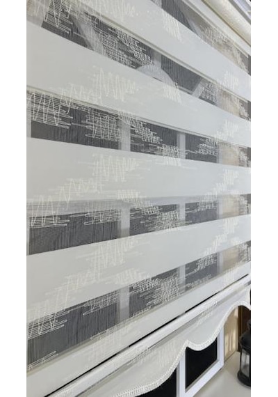 Storburada Zebra Stor Nakışlı Ekru Etek Dilimli St 124 Ekru