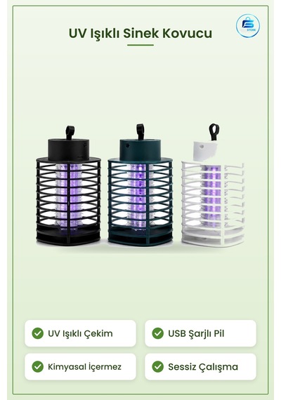 Sinek Kovucu Uv Işıklı Usb Şarjlı Asma Sessiz Haşere Tuzağı Led E