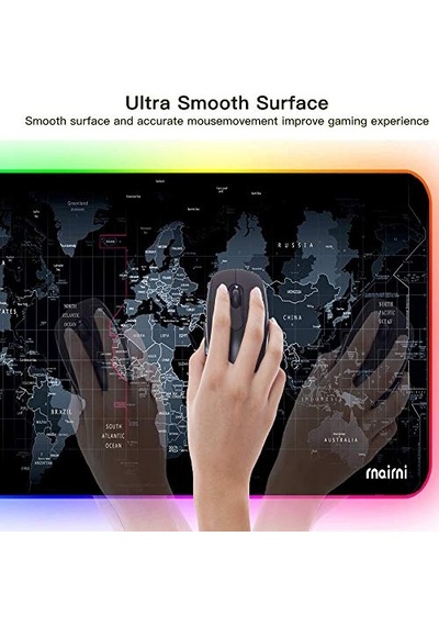 Büyük Oyuncu Rgb Mousepad &amp Amp Klavye Pad World Map Desenli Işıklı 80x30cm Pad