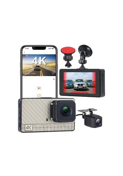 Araç İçi Kamera 2 Kameralı Uhd 4k+2k Ips Hd Ekran Wifi Li Gece Görüşlü Araç Kamerası Car Dvr Dashcam