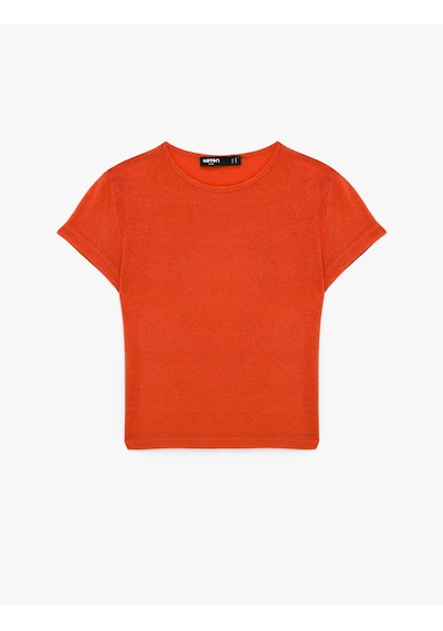 Koton Slim Fit Kısa Kollu Bisiklet Yaka Viskon Spor Tişört Turuncu 6sak10346nk