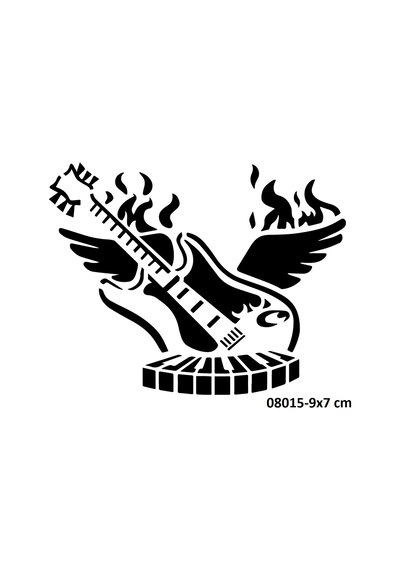 Airbrush Tattoo Alevli Kanatlı Gitar Yapışkanlı Stencil Süsleme Ve Boyama Kalıbı