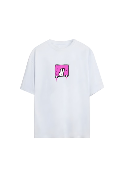 Noıssey Tavşan Tasarımlı Unisex Oversize T-shirt Çok Renkli