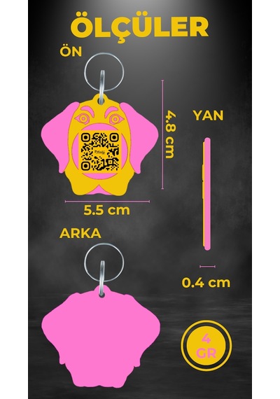 Petjoo 26.Hertz Pembe-Sarı Qr'lı Köpek Künyesi