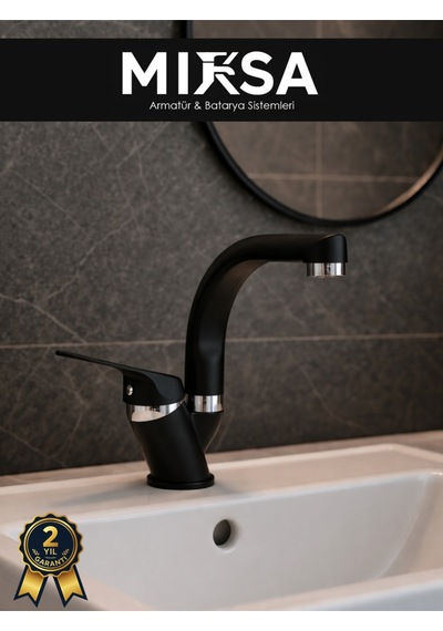 Siyah-krom Balıksırtı Borulu Banyo Lavabo Bataryası, Musluğu, Çift Su Girişli
