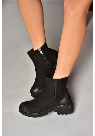 Fox Shoes J654011901 Siyah Hakiki Deri Nubuk Kadın Bot Siyah-Nubuk Siyah