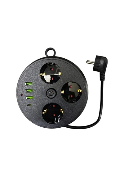 Güvenli Akım Korumalı Çoklu Priz 3 Priz 3 Usb 2 Metre