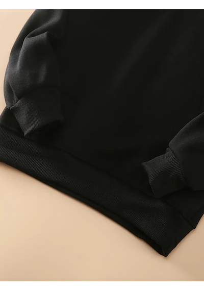 Uyguntarz Unisex Sevimli Pati Kalp Baskılı Oversize Genel Siyah