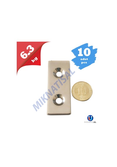 50X20X3Mm 10X5Mm 2 Havşalı Güçlü Neodyum Mıknatıs 10 Adet