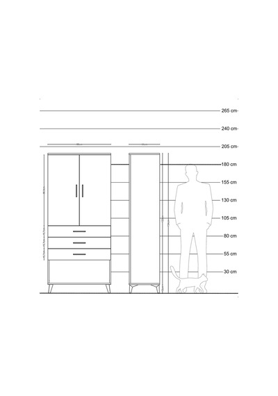 Hyperion Dolap Tek Raflı 3 Çekmeceli Tek Askılı 88x44x195 Antrasit-antrasit Antrasit