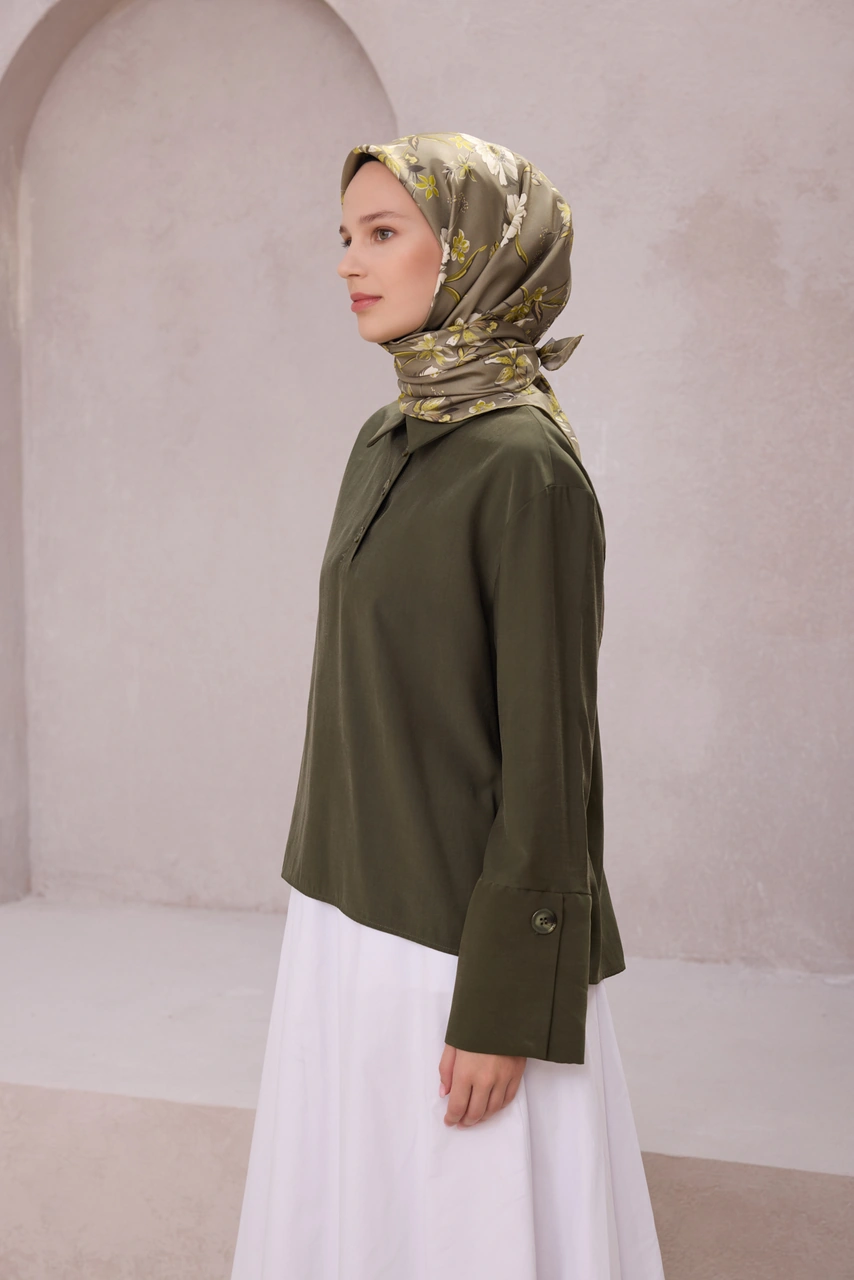 BELLİ Çiçek Desen İpek Twill Eşarp 4210d01 Lacivert