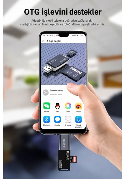 Usb 2.0 Çift Kart Okuyucu, Sd Microsd Tf Hafıza Kart Reader, Bilgisayar Laptop Kamera Drone Araç Kamerası Uyumlu, Kompakt Taşınabilir Abs Gövde, Tak Çalıştır N450