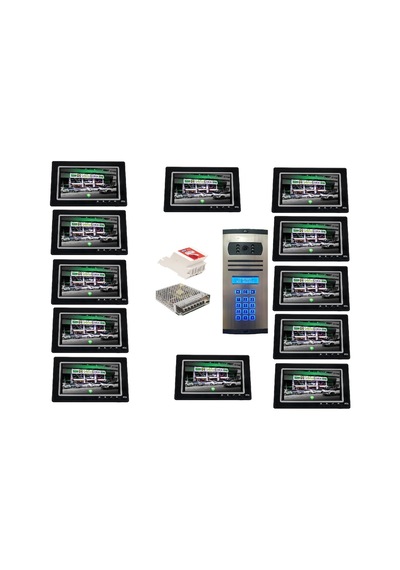 15 Daire Nts 2015-s 7'' Görüntülü Diafon Siyah-8003 Tuş Takımlı Şifreli Zil Panelli Set