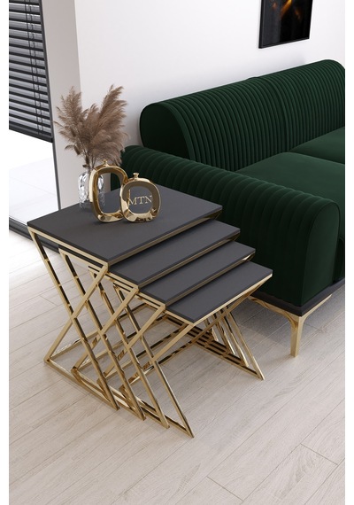 Masal 4'lü Zigon Gold Kaplama Antrasit Mdf Mebran