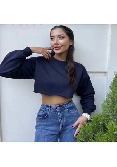 Bayan Swaetshirt Crop Lacivert
