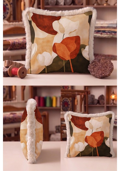 Soyut Çiçek Saçaklı Yastık Kılıfı - Sanatsal Floral Bohem Bej Turuncu Krem Püsküllü Kırlent Kılıfı Uzak Atlas Aura Soyut Çiçek Saçaklı Yastık Kılıfı - Sanatsal Floral Bohem Bej Turuncu Krem Püsküllü Kırlent Kılıfı Uzak Atlas Aura