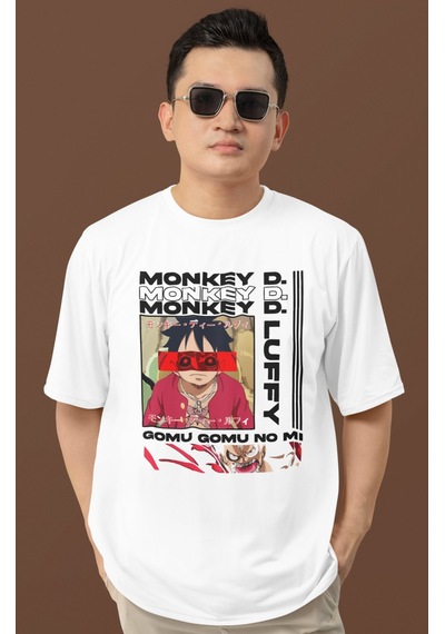 Monkey D. Luffy Tasarım Baskılı Unisex Oversize Anime Dizi Karakt Beyaz