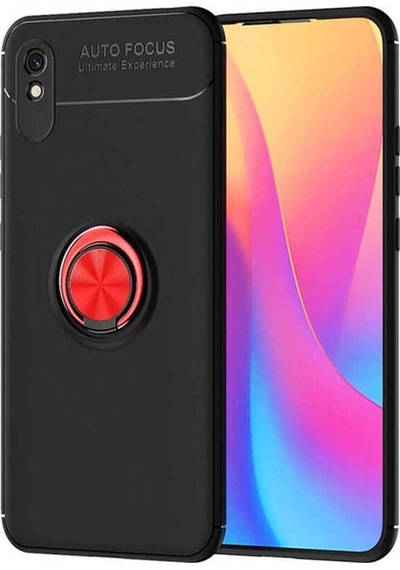 Xiaomi Redmi 9a Kılıf Zore Ravel Silikon Kapak Siyah-Kırmızı