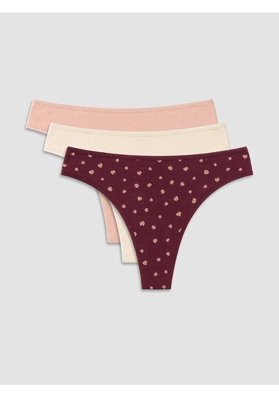 Lcw Dream Bordo Desenli Tanga Külot 3'lü