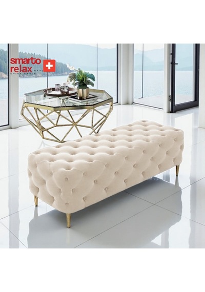 Smarto Relax Puf Ascona Ayaklı Kapitoneli Dekoratif Düz 100x100x45 Cm Bej Bej
