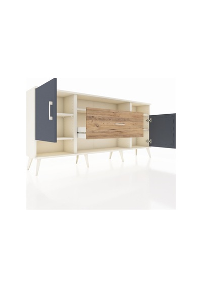 Arges Konsol 5 Raflı Tek Çekmeceli 2 Kapaklı 176x30x83 Aytaşı-antrasit/çam Antrasit/çam Arges Konsol 5 Raflı Tek Çekmeceli 2 Kapaklı 176x30x83 Aytaşı-antrasit/çam Antrasit/çam
