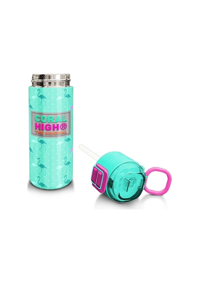 Coral High Kids Su Yeşili Neon Pembe Flamingo Desenli Pipetli Ve Direkt İçim Çelik Termos 500 Ml 31904 Su Yeşili - Pembe